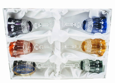 Coloured crystal wine glasses 170ml French 6 pieces