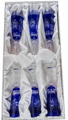 Kobaltowe kryształowe kieliszki do szampana 150 ml Młynek Oliwka