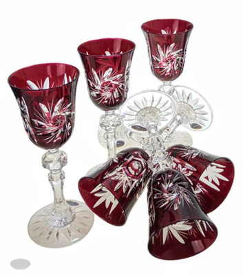 Rubinowe kryształowe kieliszki do likieru 60 ml Młynek Oliwka