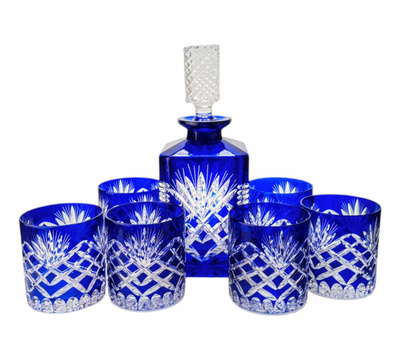 Gioco di bicchieri e decantatore di whisky in cobalto Olive Mill