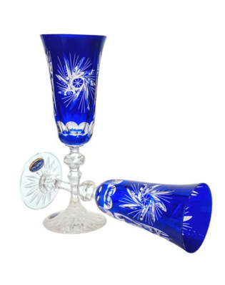 Kobaltowe kryształowe kieliszki do szampana 150 ml Młynek Oliwka