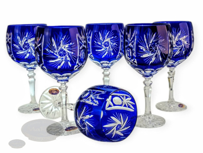 Kobaltowe kryształowe kieliszki do wina 280 ml Młynek Oliwka