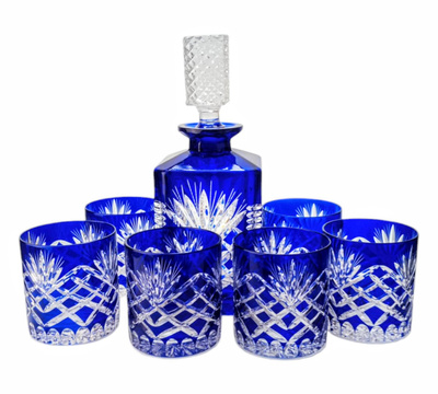 Set di bicchieri e decanter per whisky Cobalto Olive Mill