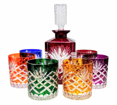 Gioco di whisky di cristallo a colori Caja de Aceitunas