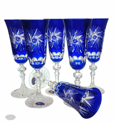 Kobaltowe kryształowe kieliszki do szampana 150 ml Młynek Oliwka
