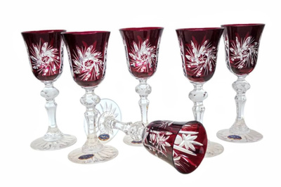 Rubinowe kryształowe kieliszki do likieru 60 ml Młynek Oliwka