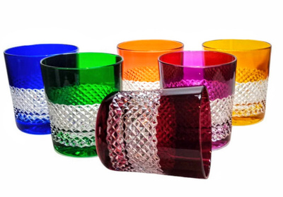 Vasos de cristal de colores para whisky 350ml Caja