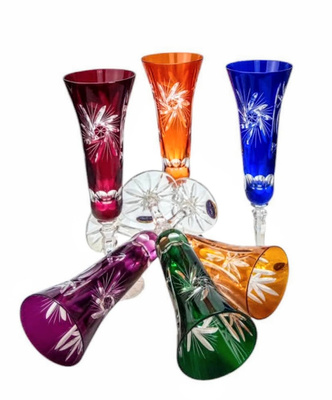 Kolorowe kryształowe kieliszki do szampana 170 ml Młynek Oliwka