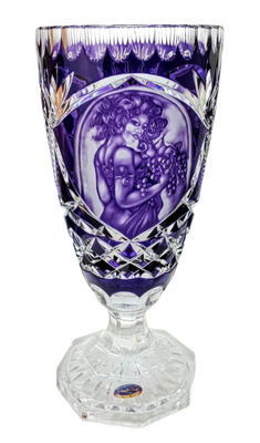 Grawerowany ametystowy kryształowy wazon 30 cm A. Mucha