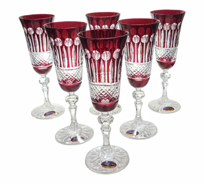 Ruby crystal champagne glasses 150 ml French