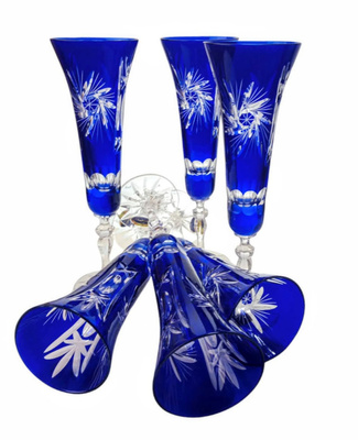 Kobaltowe kryształowe kieliszki do szampana 170 ml Młynek Oliwka