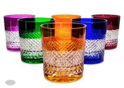 Vasos de cristal de colores para whisky 350ml Caja