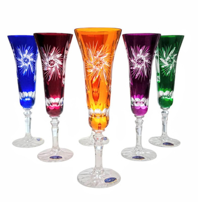Kolorowe kryształowe kieliszki do szampana 170 ml Młynek Oliwka