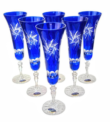 Kobaltowe kryształowe kieliszki do szampana 170 ml Młynek Oliwka