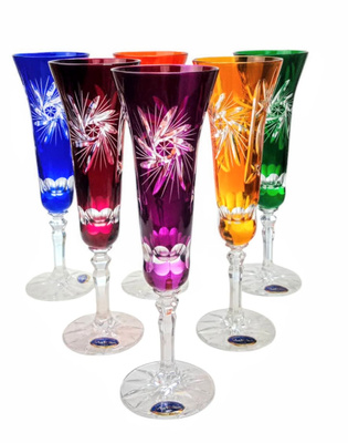Kolorowe kryształowe kieliszki do szampana 170 ml Młynek Oliwka