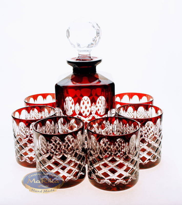 Ruby set of decanter and whisky glasses Crate Olive