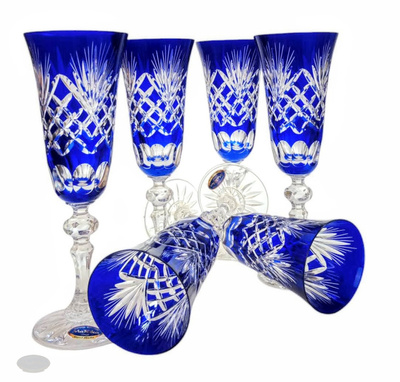 Kobaltowe kryształowe kieliszki do szampana 150 ml Ananas