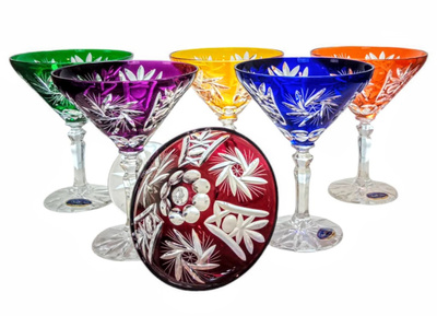 Kolorowe kryształowe kieliszki do martini 110ml Młynek Oliwka