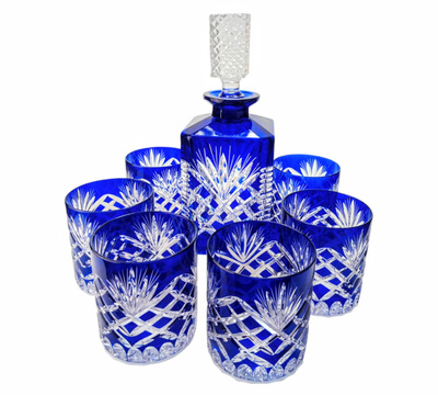 Gioco di bicchieri e decantatore di whisky in cobalto Olive Mill