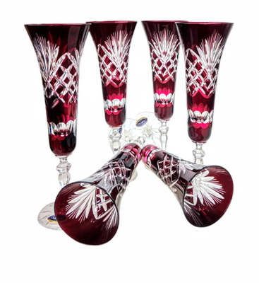 Rubinowe kryształowe kieliszki do szampana 170 ml Ananas
