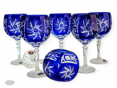 Kobaltowe kryształowe kieliszki do wina 280 ml Młynek Oliwka