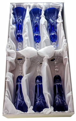 Kobaltowe kryształowe kieliszki do szampana 170 ml Młynek Oliwka