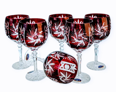 Rubinowe kryształowe kieliszki do wina 280 ml Młynek Oliwka