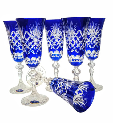 Kobaltowe kryształowe kieliszki do szampana 150 ml Ananas