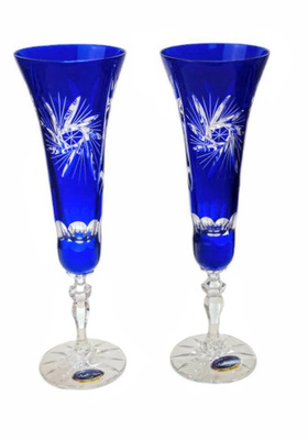 Kobaltowe kryształowe kieliszki do szampana 170 ml Młynek Oliwka