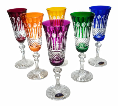 Coloured crystal champagne glasses 150 ml French