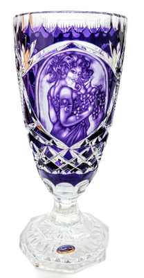 Grawerowany ametystowy kryształowy wazon 30 cm A. Mucha
