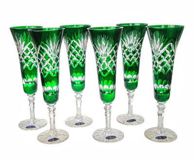 Szmaragdowe kryształowe kieliszki do szampana 170 ml Ananas