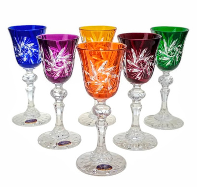 Kolorowe kryształowe kieliszki do likieru 60 ml Młynek Oliwka