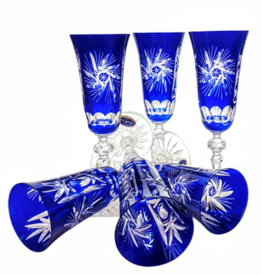 Kobaltowe kryształowe kieliszki do szampana 150 ml Młynek Oliwka