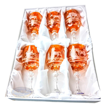 Juego de caza de vino de ámbar grabado