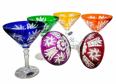 Kolorowe kryształowe kieliszki do martini 110ml Młynek Oliwka