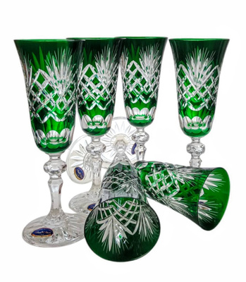 Szmaragdowe kryształowe kieliszki do szampana 150 ml Ananas