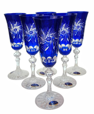 Kobaltowe kryształowe kieliszki do szampana 150 ml Młynek Oliwka