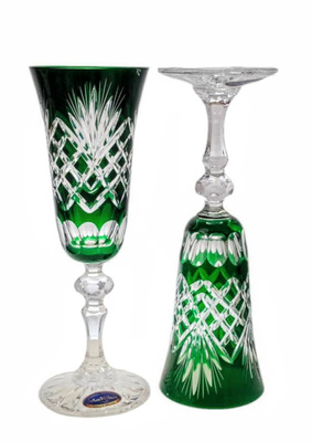 Szmaragdowe kryształowe kieliszki do szampana 150 ml Ananas
