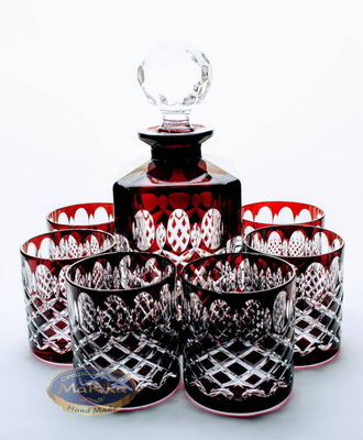 Ruby set of decanter and whisky glasses Crate Olive