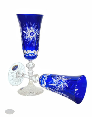 Kobaltowe kryształowe kieliszki do szampana 150 ml Młynek Oliwka