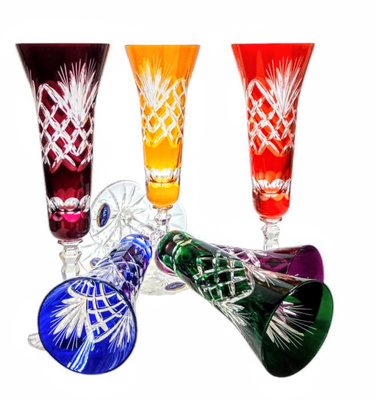 Coloured crystal champagne glasses 170 ml Pineapple