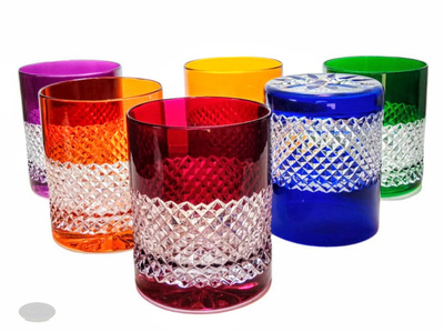 Vasos de cristal de colores para whisky 350ml Caja