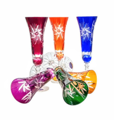 Kolorowe kryształowe kieliszki do szampana 170 ml Młynek Oliwka