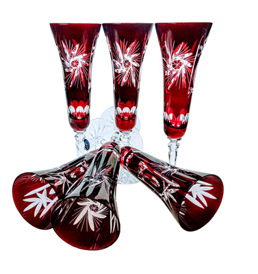 Rubinowe kryształowe kieliszki do szampana 170 ml Młynek Oliwka