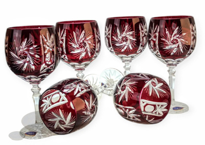 Rubinowe kryształowe kieliszki do wina 280 ml Młynek Oliwka