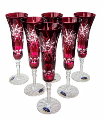 Rubinowe kryształowe kieliszki do szampana 170 ml Młynek Oliwka