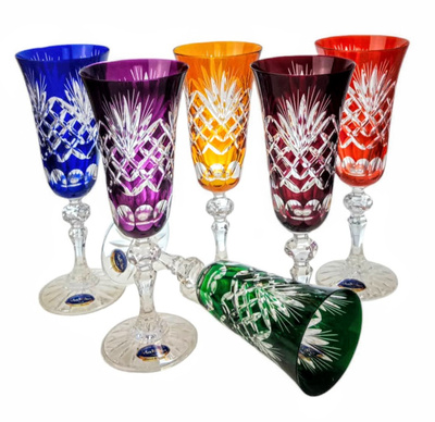 Coloured crystal champagne glasses 150ml Pineapple