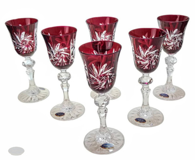 Rubinowe kryształowe kieliszki do likieru 60 ml Młynek Oliwka