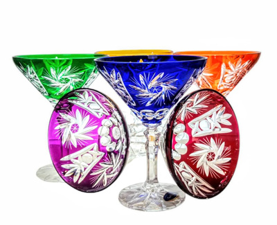 Kolorowe kryształowe kieliszki do martini 110ml Młynek Oliwka